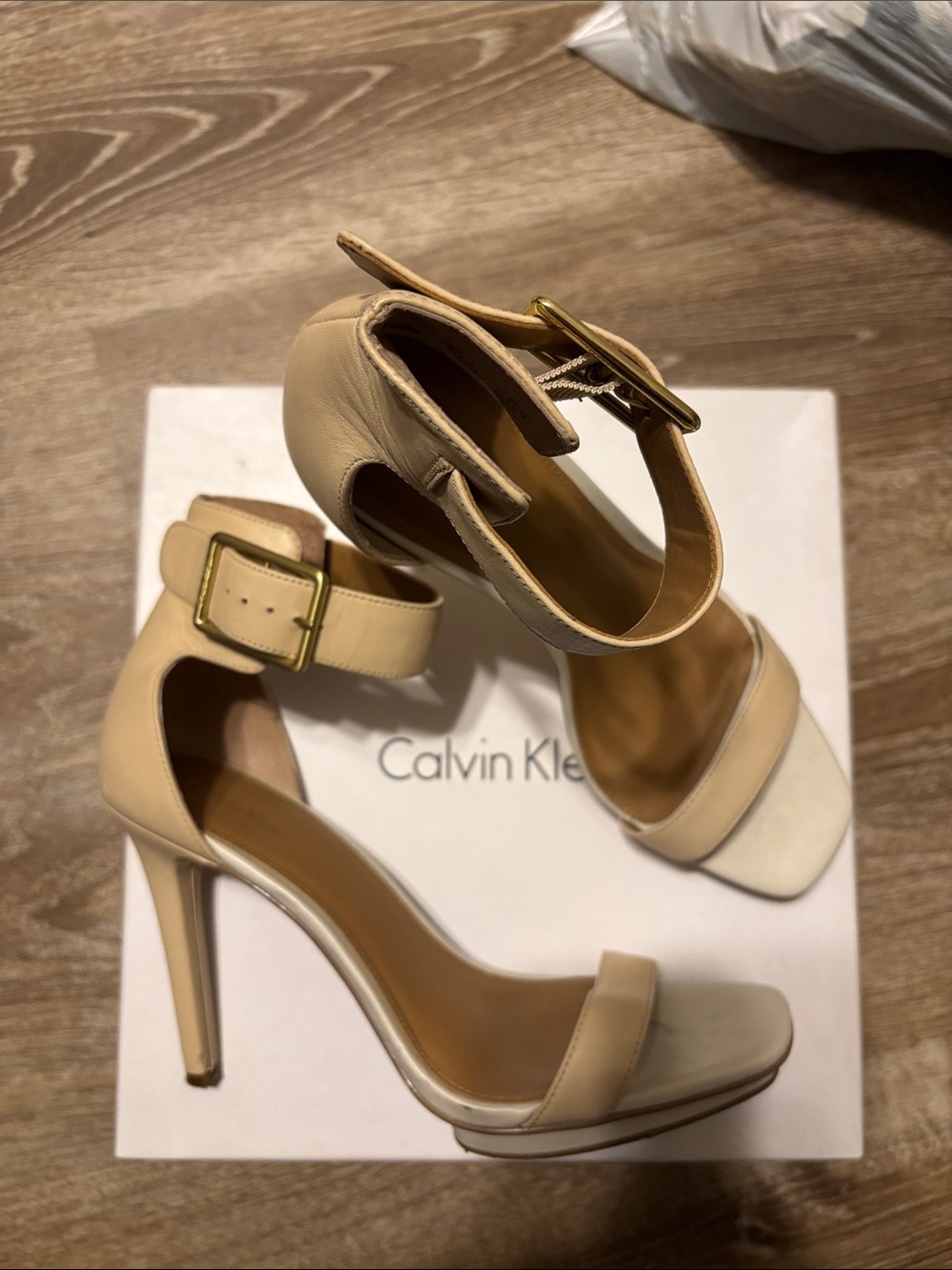 Calvin Klein Blush Cream Ankle-Strap Stiletto Heels - Picture 2 of 7